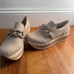 Dolce Vita Cream Platform Loafers with Chain Detail